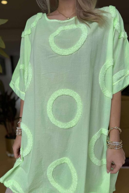 Made in Italy Sa Caleta Circle Longline Boyfriend Top Washed Twist of Lime /5 =